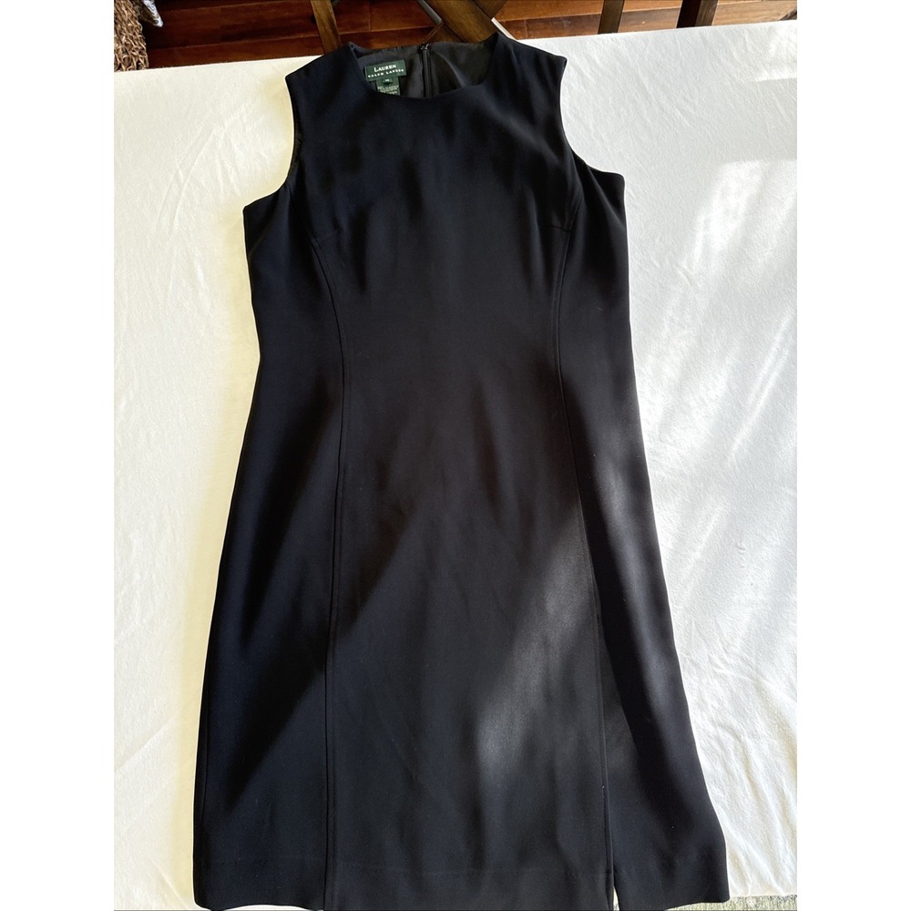 Lauren Ralph Lauren Black Sleeveless Sheath Dress Size 12 LBD Lined Knee Length